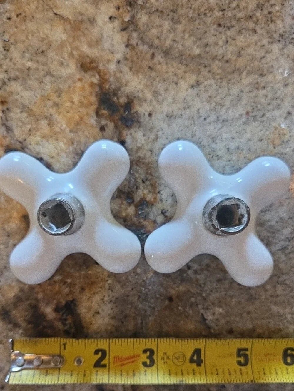 White Porcelain Cross Faucet Handles - Hot & Cold Vintage Set